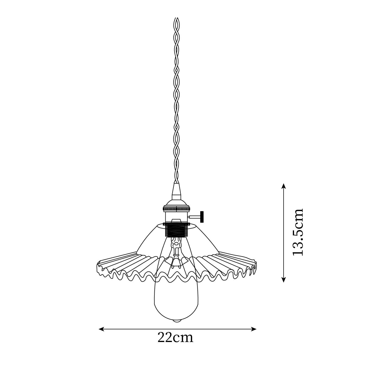 Pendant Lamp Ruffled Glass Shade Scalloped Edge Brass Accents Retro - Neutralighting