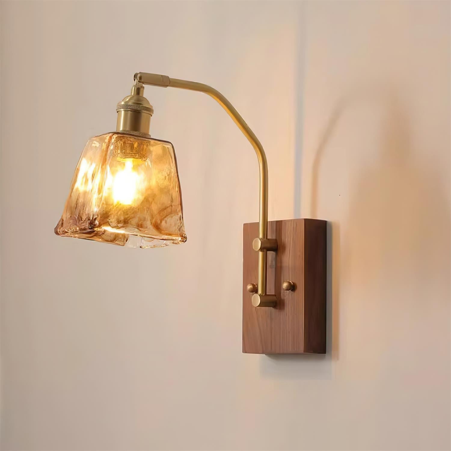 Wall Lamp Brass and Glass with Wood Backplate Vintage Artisan - Neutralighting