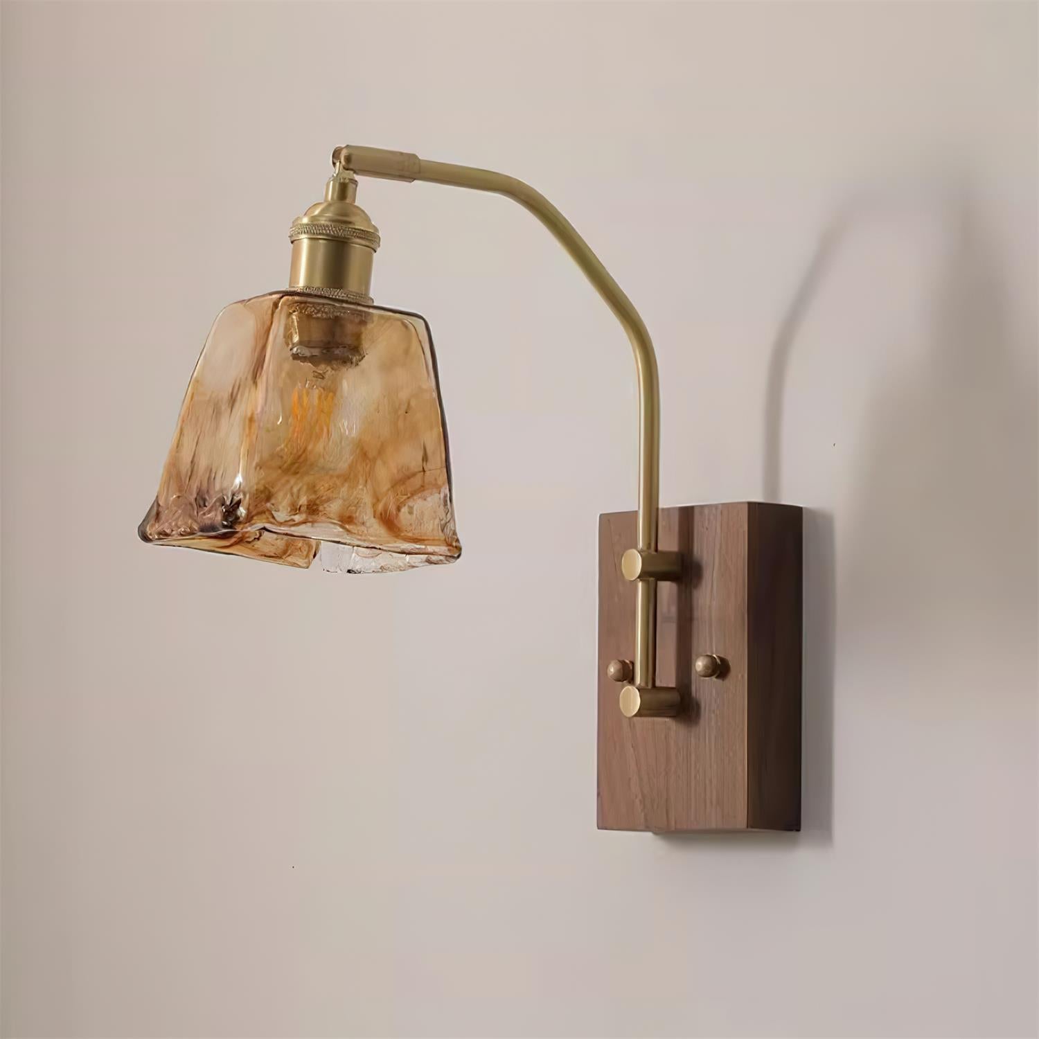 Wall Lamp Brass and Glass with Wood Backplate Vintage Artisan - Neutralighting