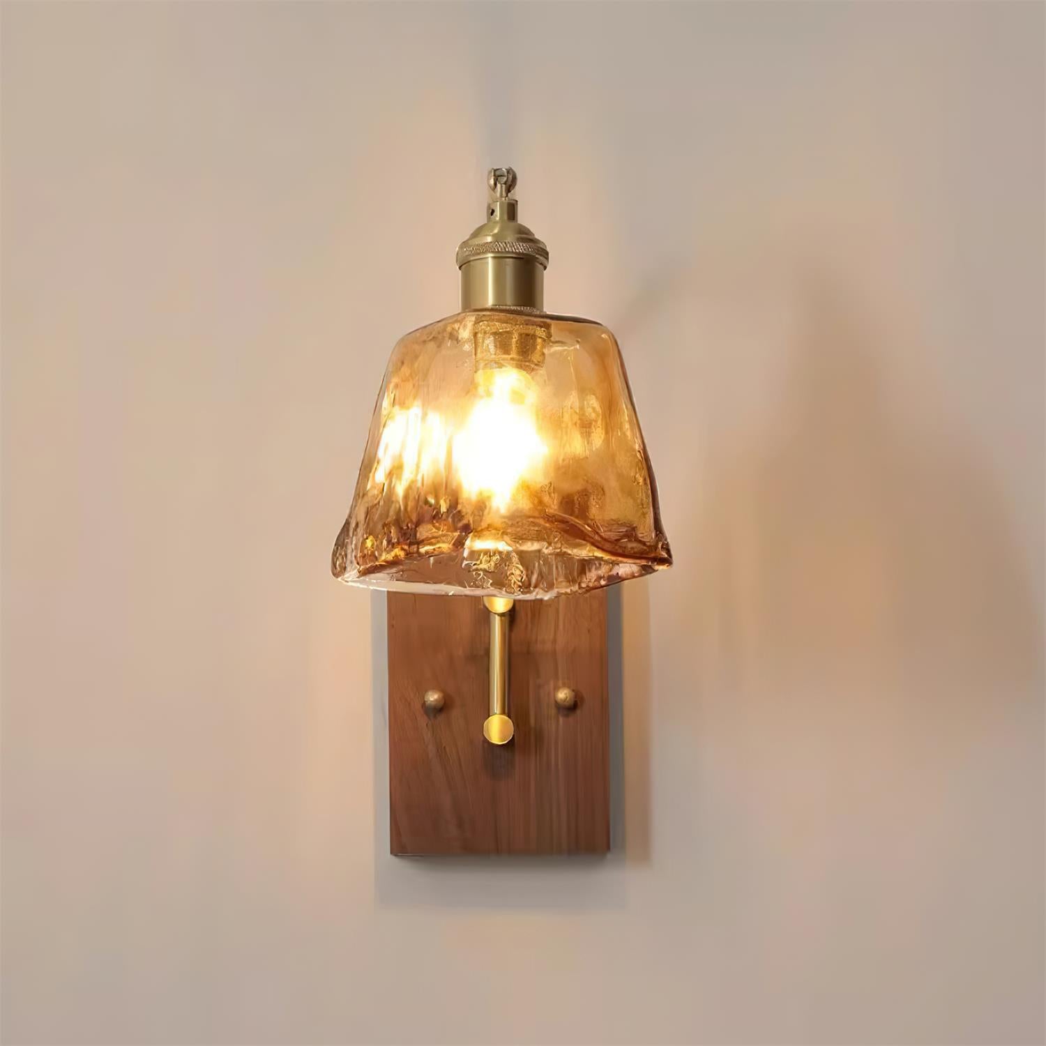 Wall Lamp Brass and Glass with Wood Backplate Vintage Artisan - Neutralighting