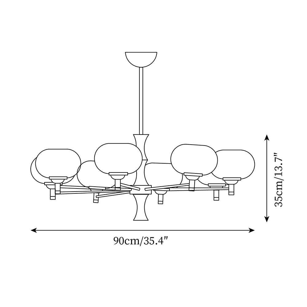 Chandelier Caramel Glass Globes Walnut Wood Arms Vintage - Neutralighting