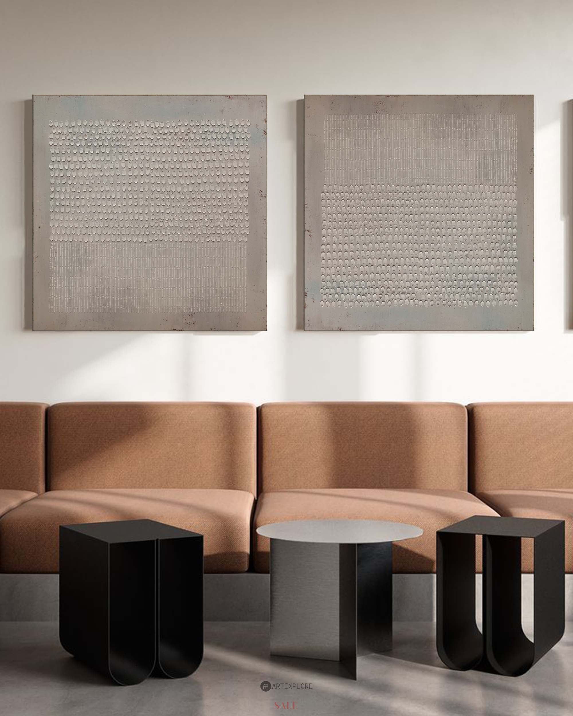 Set of 2 Abstract Beige Minimalist Art