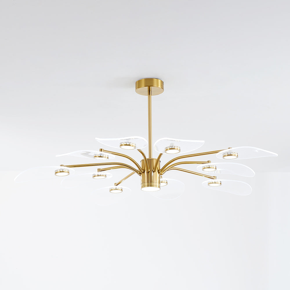 Arisha Art Deco Leaf Metal/Acrylic Chandelier, Gold - Neutralighting