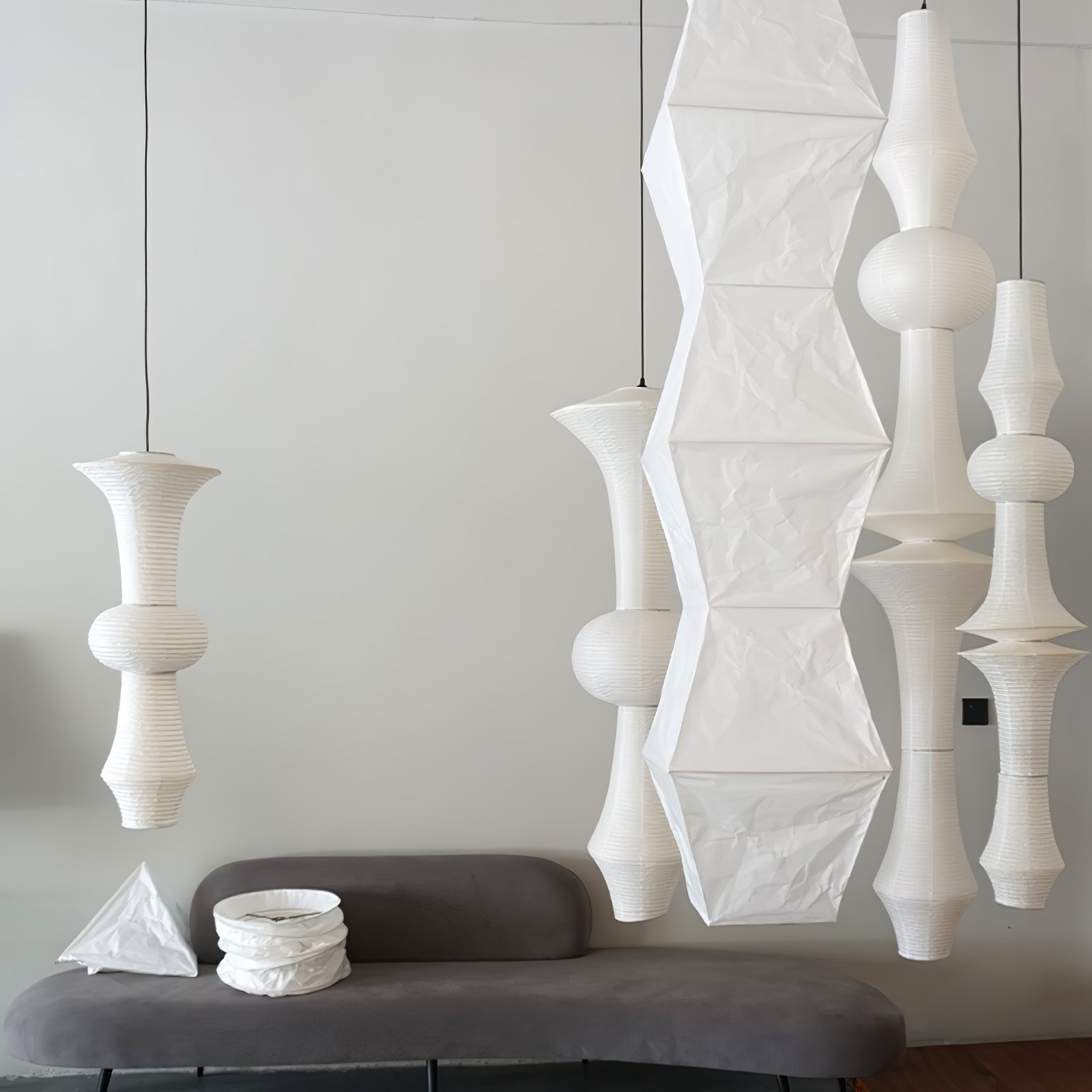 Faye Sculptural Paper Vertical Pendant Light - Neutralighting
