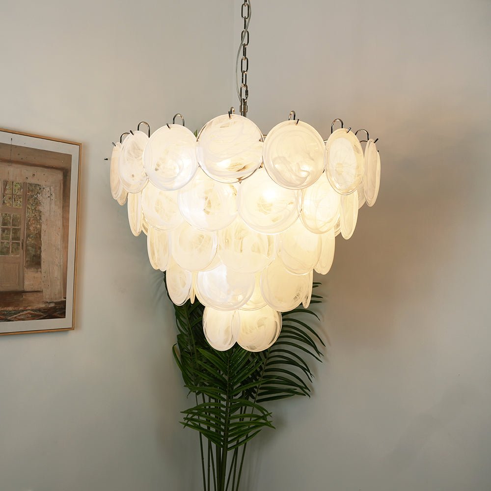 Aurora Chandelier White Murano Glass Disc