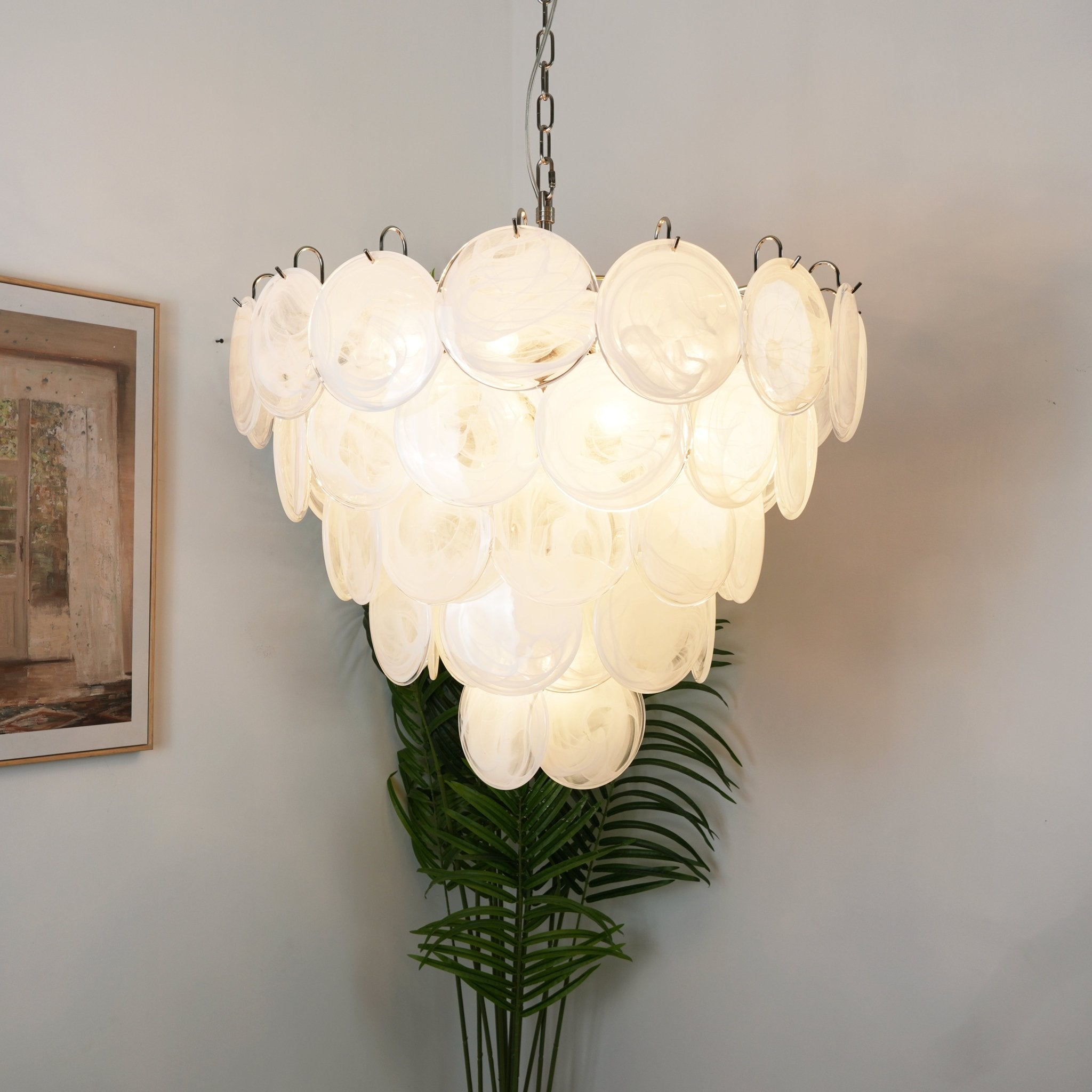 Aurora Chandelier White Murano Glass Disc