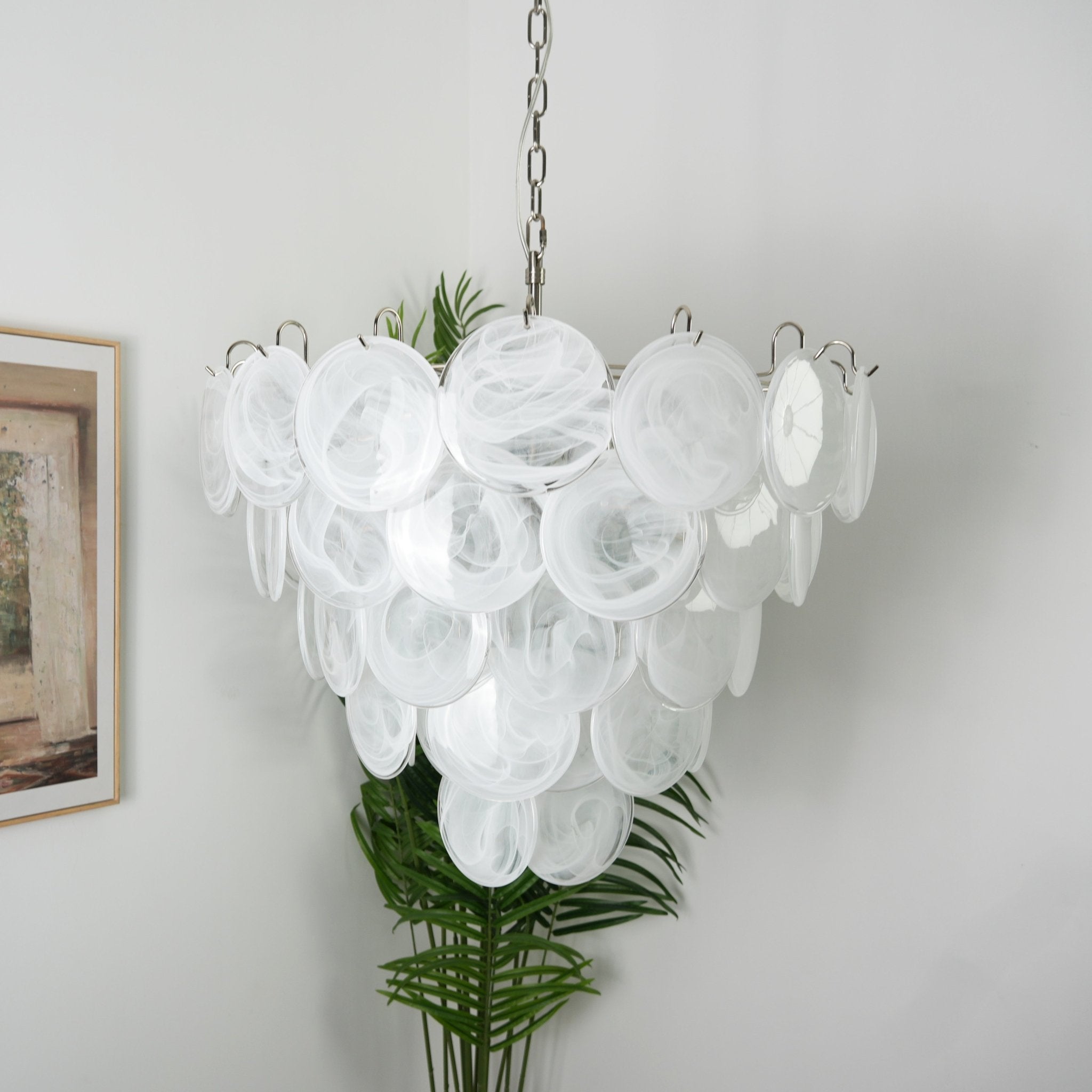 Aurora Chandelier White Murano Glass Disc