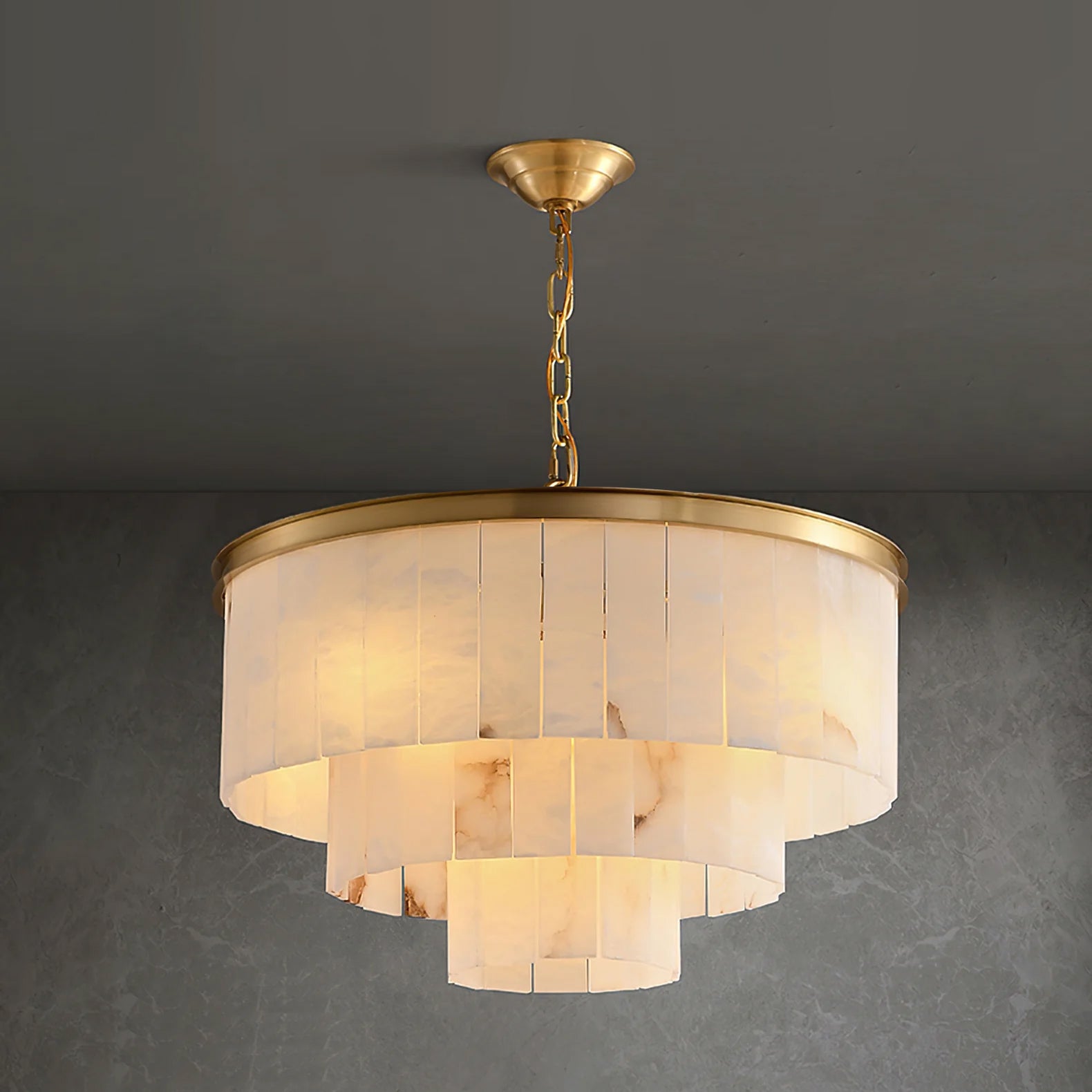 Windham Alabaster Chandelier Layered Halo - Neutralighting