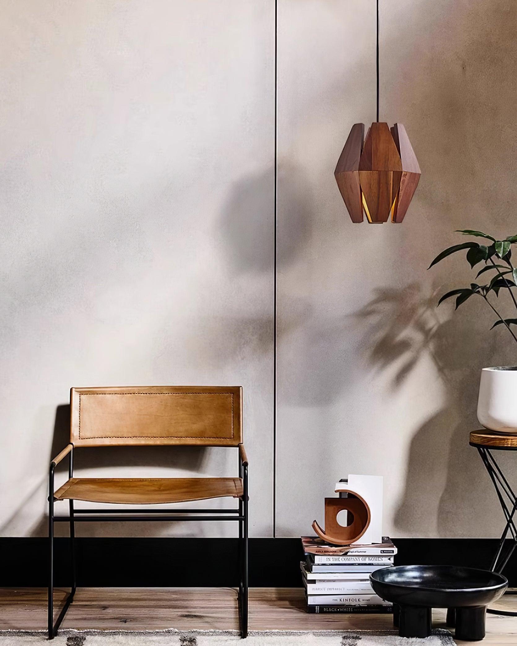 Pendant Lamp Geometric Wood Shade Warm Glow Nordic Minimalist Accent - Neutralighting