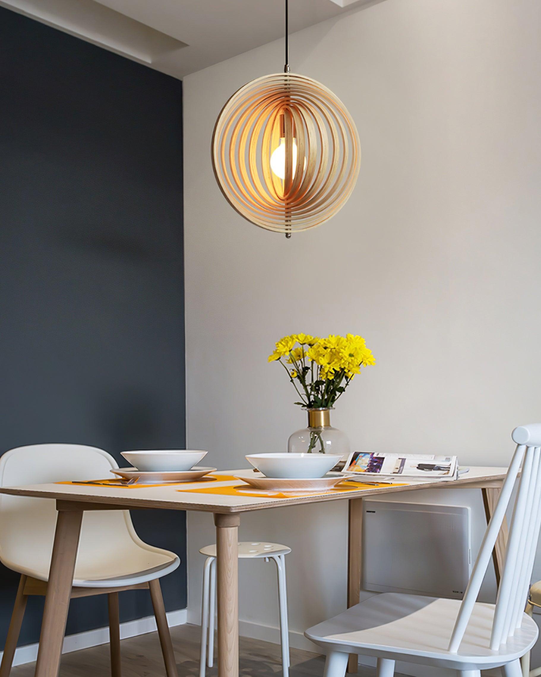 Pendant Lamp Wood Rings Sphere Organic Minimalist Ambient - Neutralighting