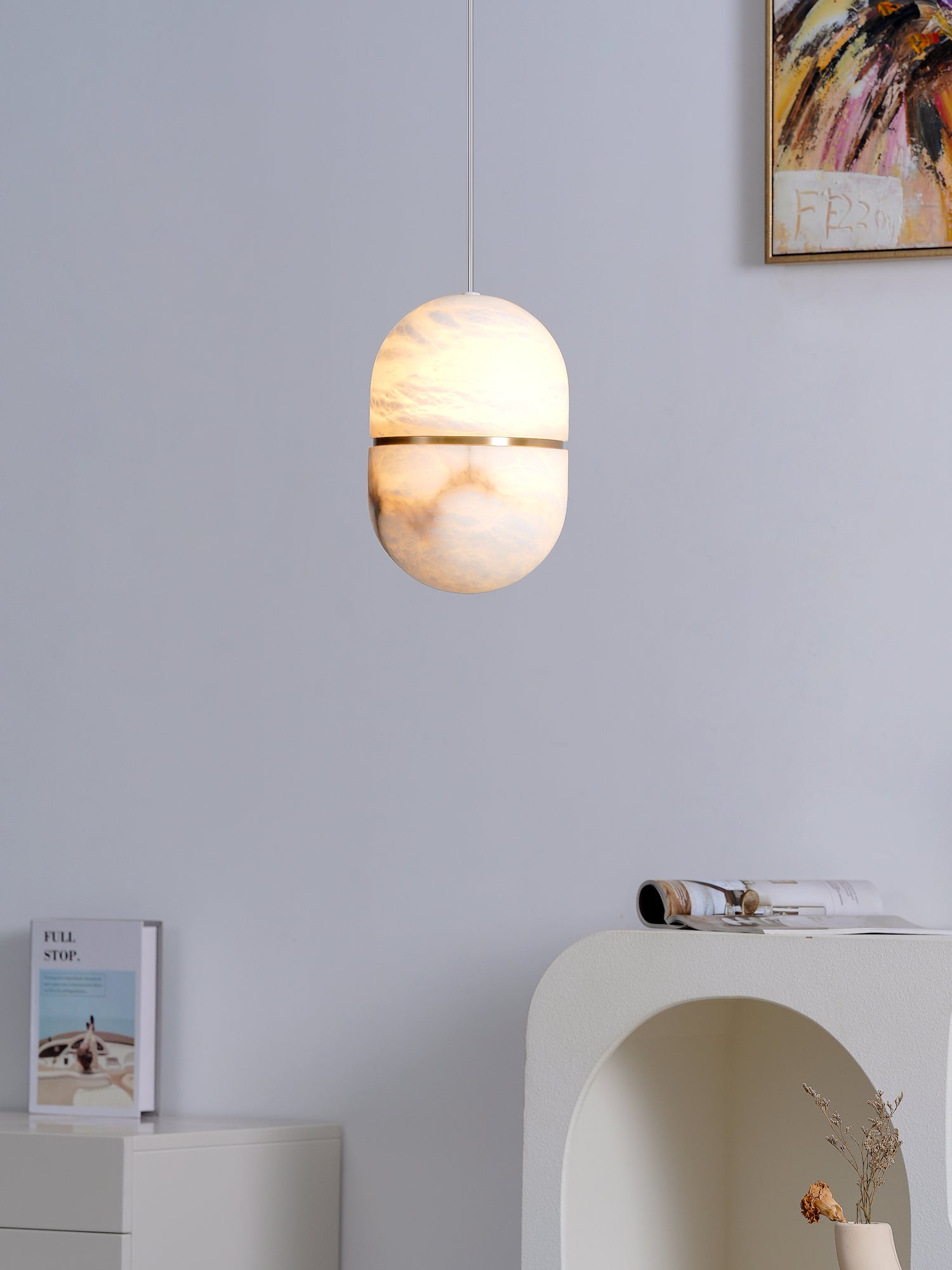 Strata Alabaster Pendant Light Capsule-shaped - Neutralighting