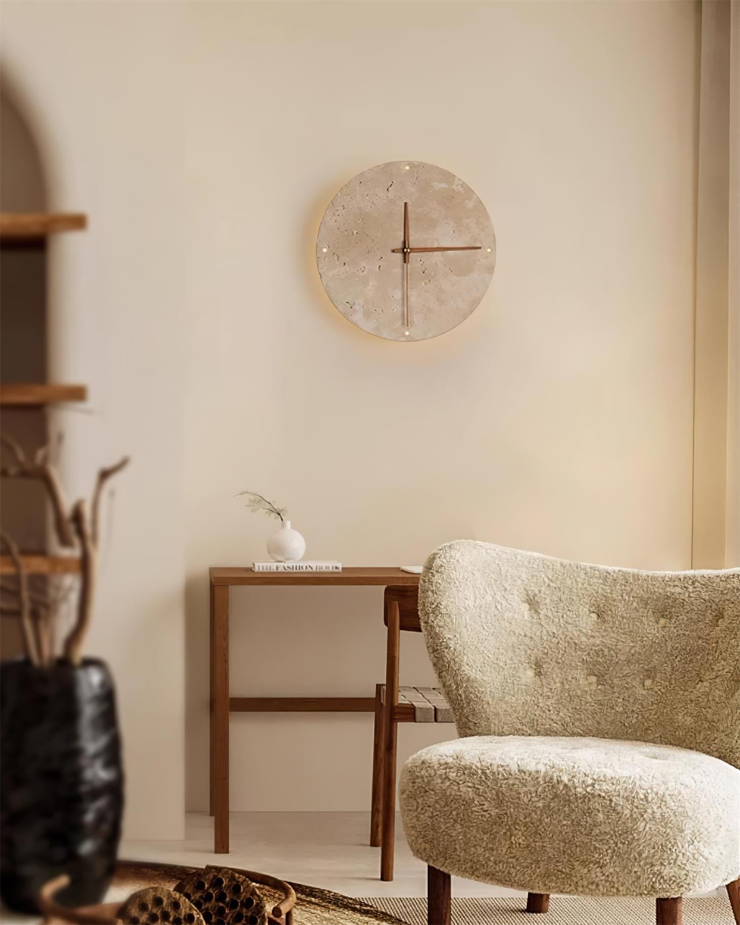 Wall Lamp Travertine Clock with Modern Minimalist Style Natural - Neutralighting