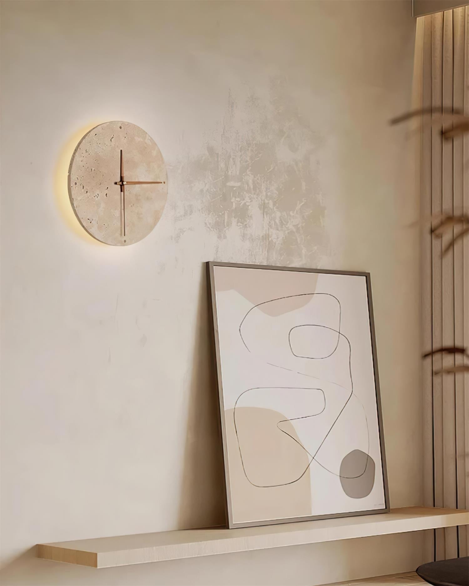 Wall Lamp Travertine Clock with Modern Minimalist Style Natural - Neutralighting