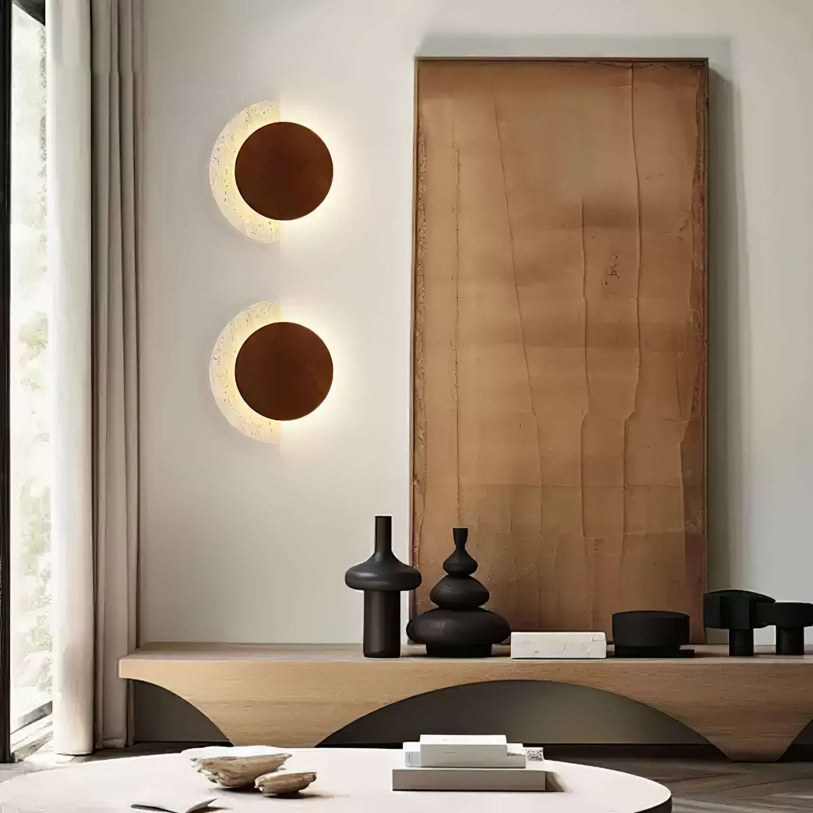 Coraeen Half-Moon Travertine Wall Light - Neutralighting