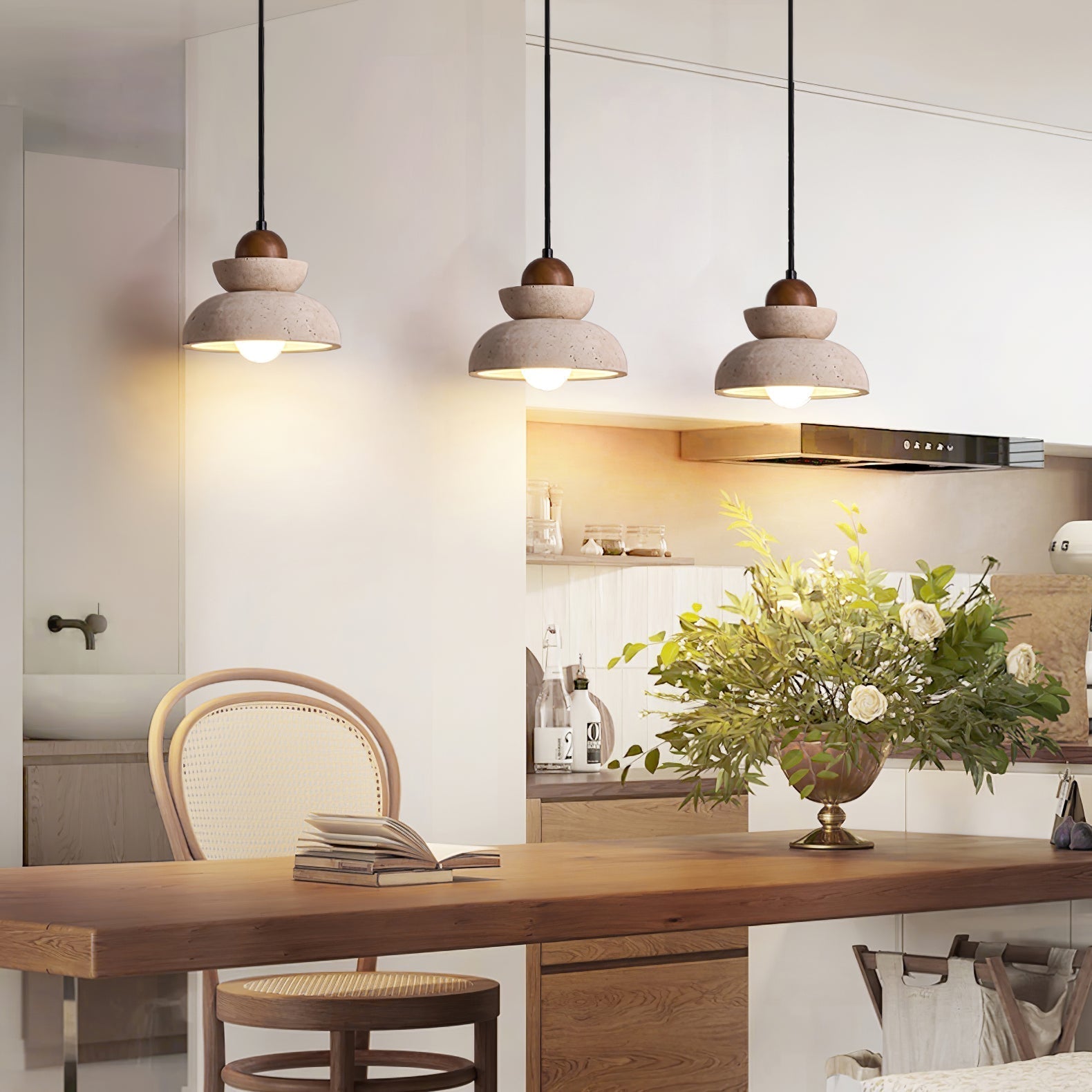 Zophaos Tiered-Bell Travertine Pendant Light - Neutralighting