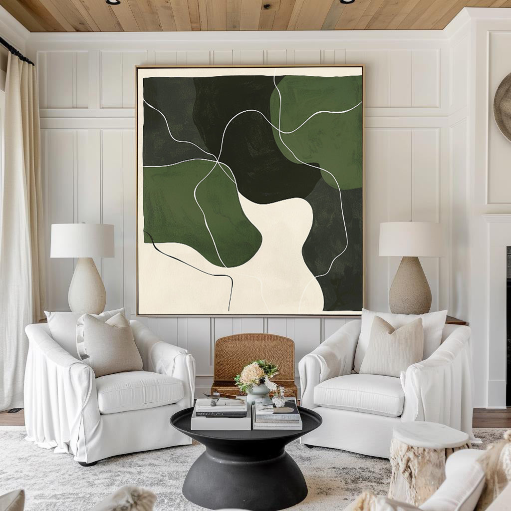 Olive Green Black Organic Painting