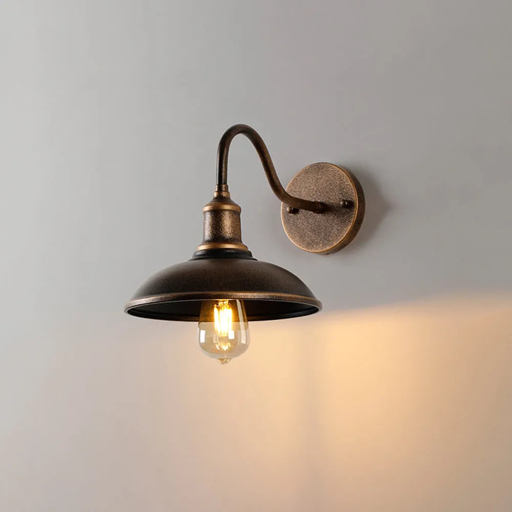 Ray Rustic Bowl Shaped Metal Wall Lamp, Antique Brass