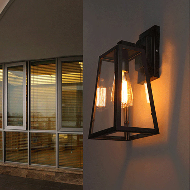Austin Retro Black Industrial Lantern Wall Lamp, Metal & Glass - Neutralighting