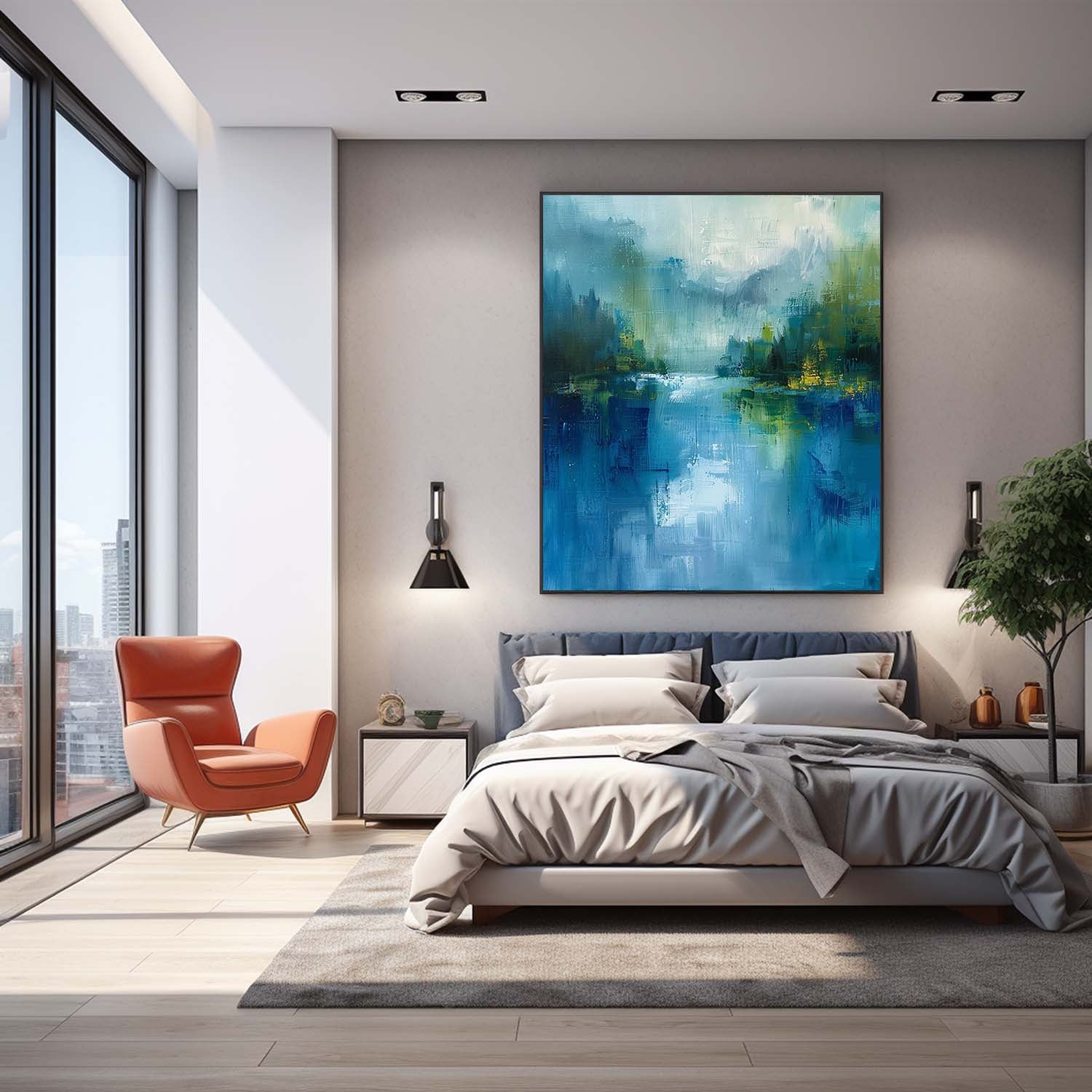 Wall Art Abstract Blue Green Lake Mountain