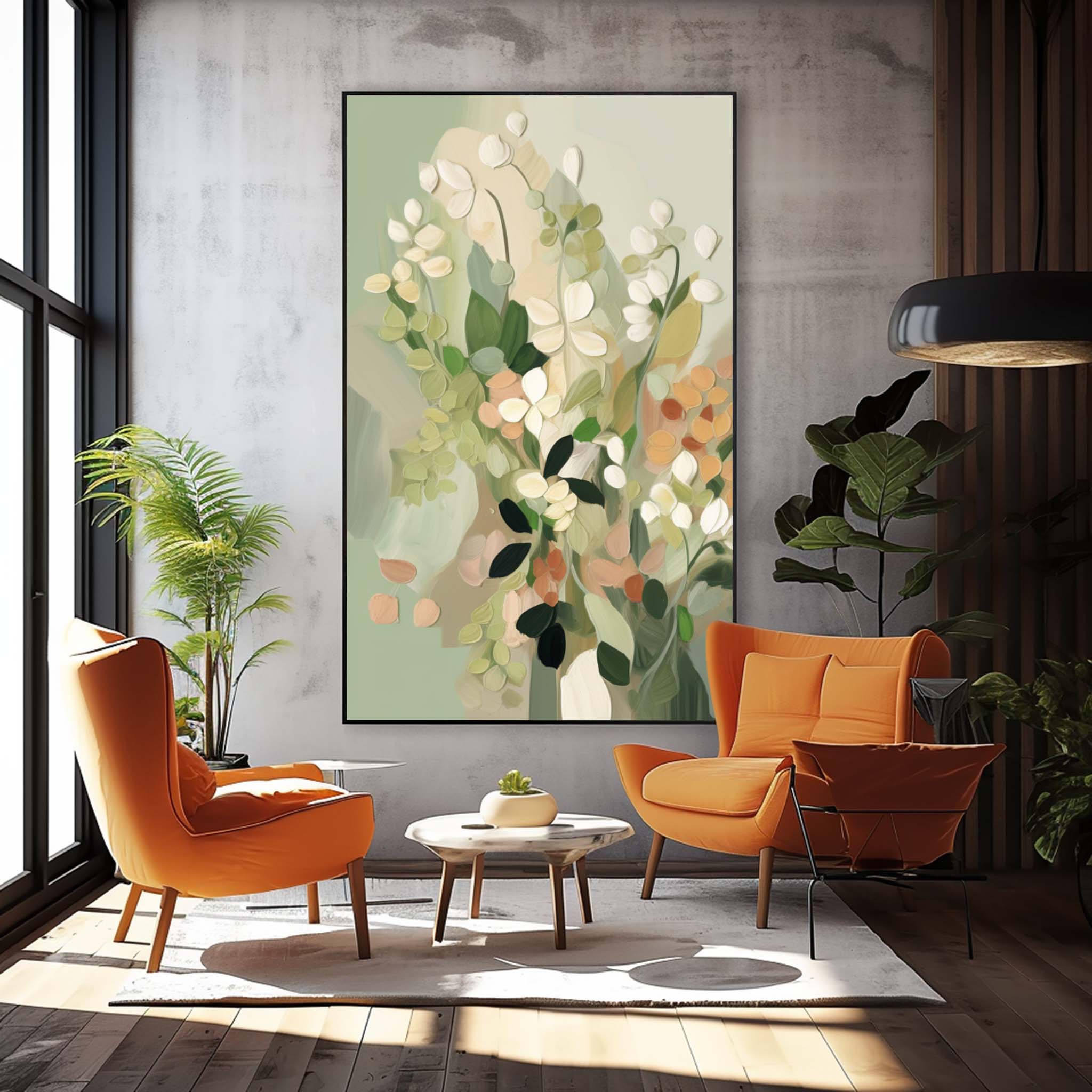 Modern Abstract Floral Painting Soft Green
