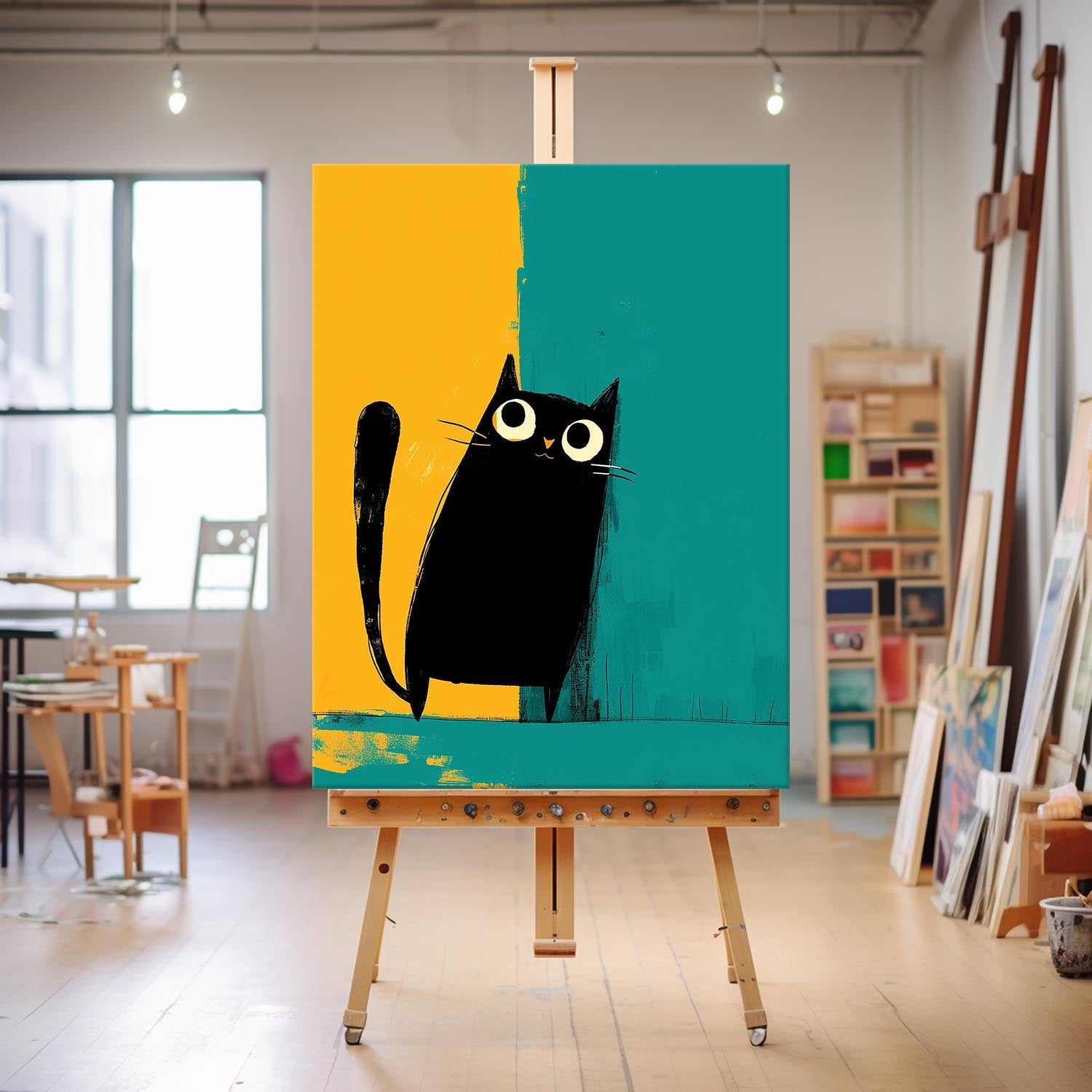 Wall Art Animal Minimalist Cartoon Black Cat