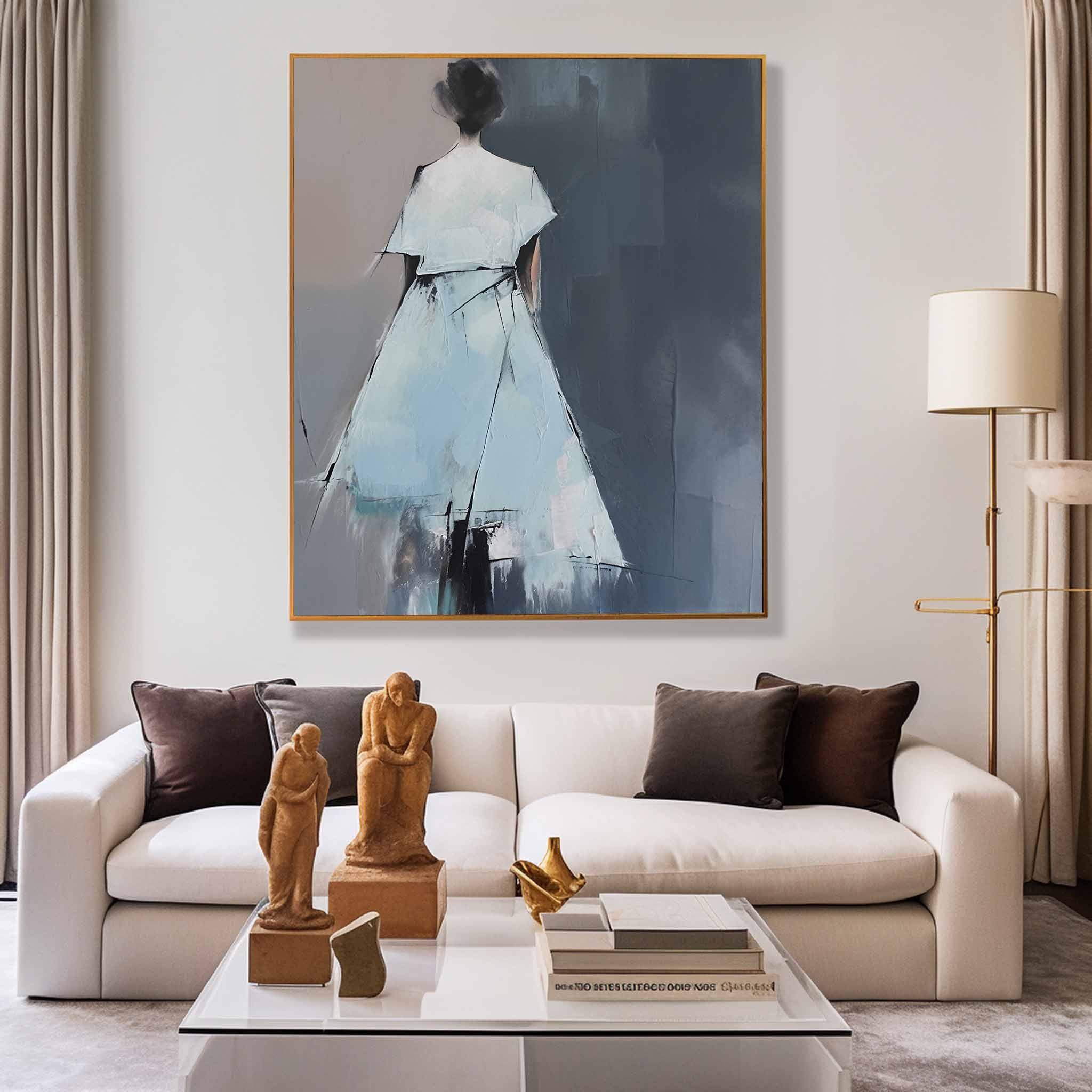 Cool Neutral Palette Lady Figurative Canvas Art