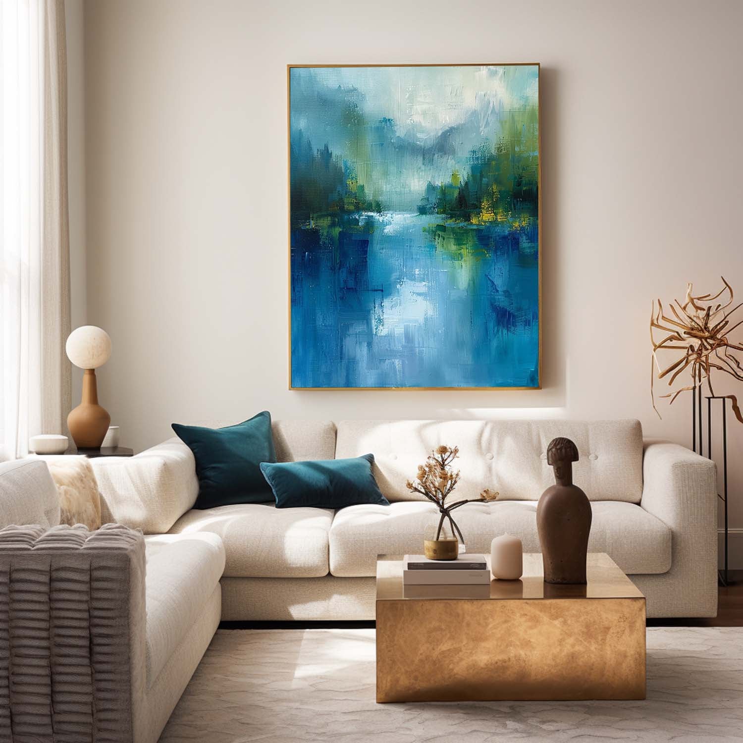 Wall Art Abstract Blue Green Lake Mountain
