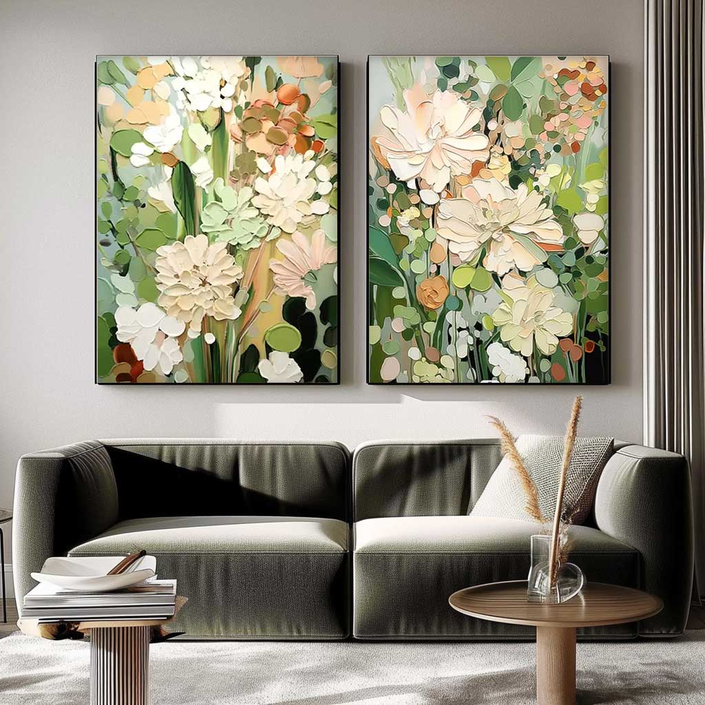 Wall Art Two Piece Pastel Wild Botanical Floral