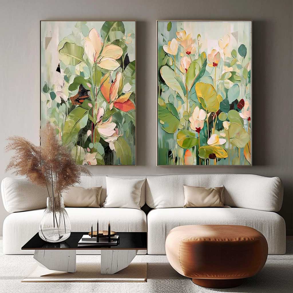 Abstract Muted Green Floral Fragments