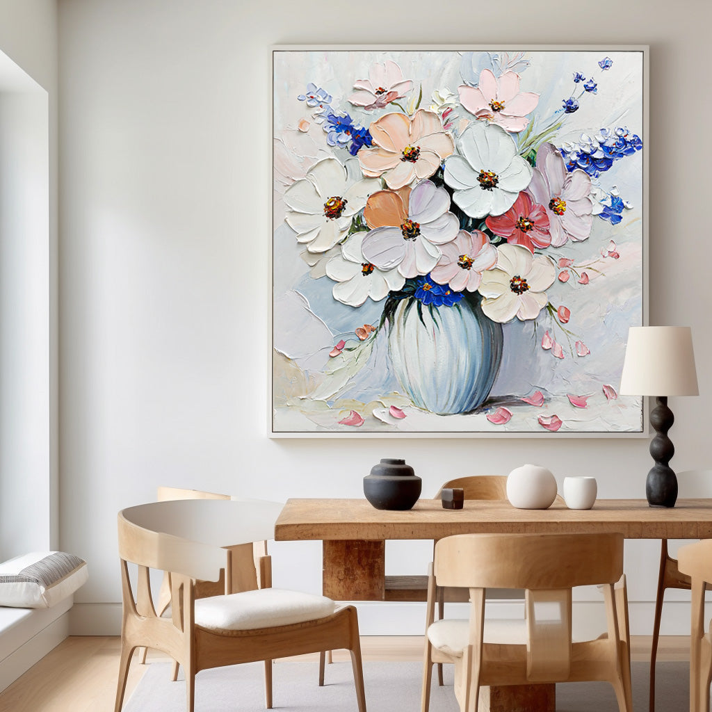 Impasto Textured Floral Bouquet Oil Painting