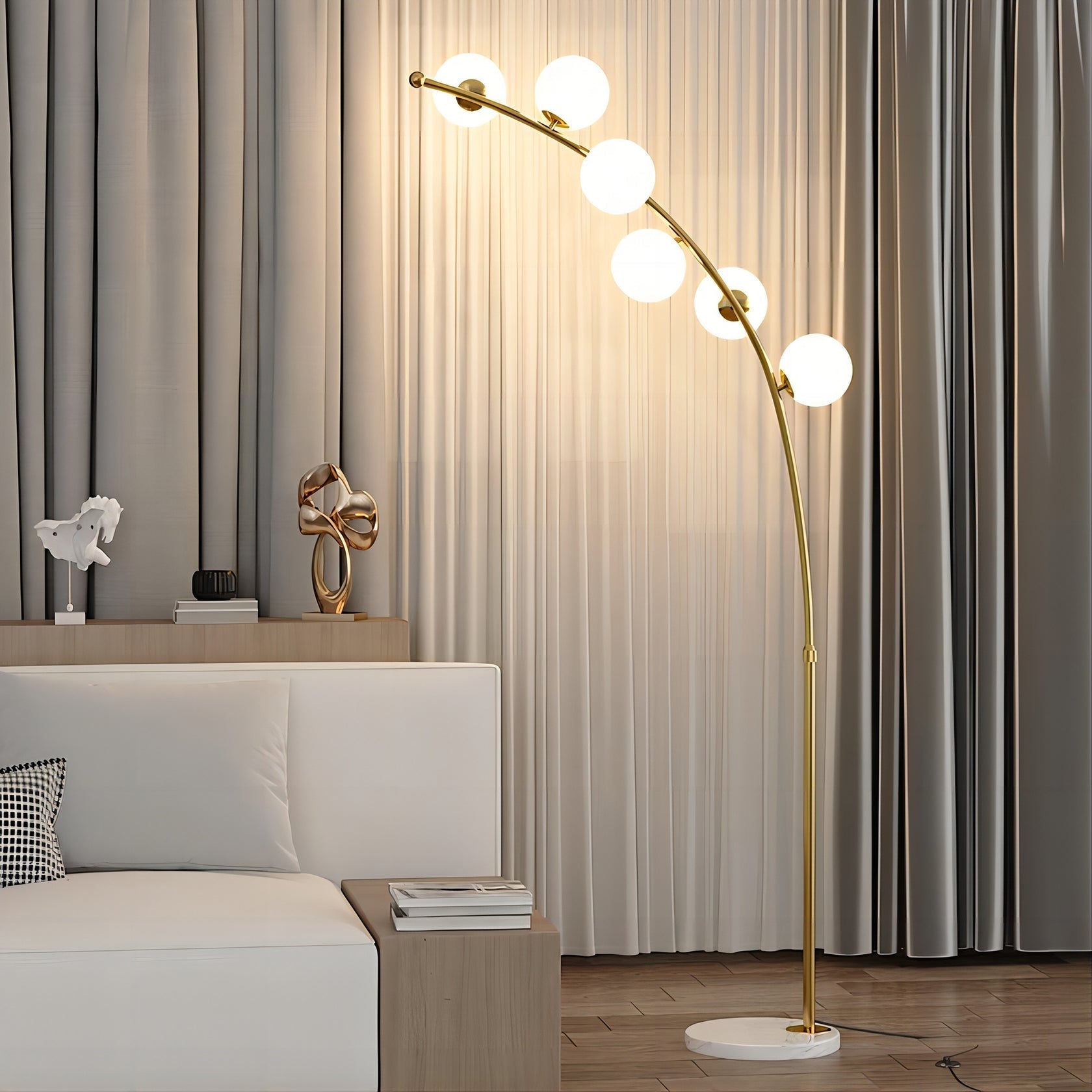 Valentina Modern Arc Multi Head Bubble Floor Lamp Black/Gold - Neutralighting
