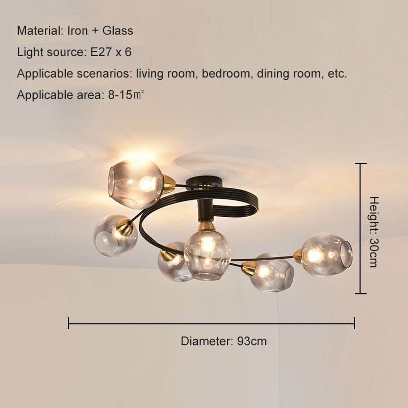 Valentina Flush Mount Ceiling Light, Glass, Black/Gold, Dining Room