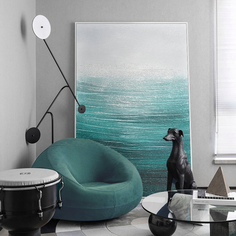 bstract Teal Gradient Seascape Minimalist Oil Acrylic Linen Canvas Painting