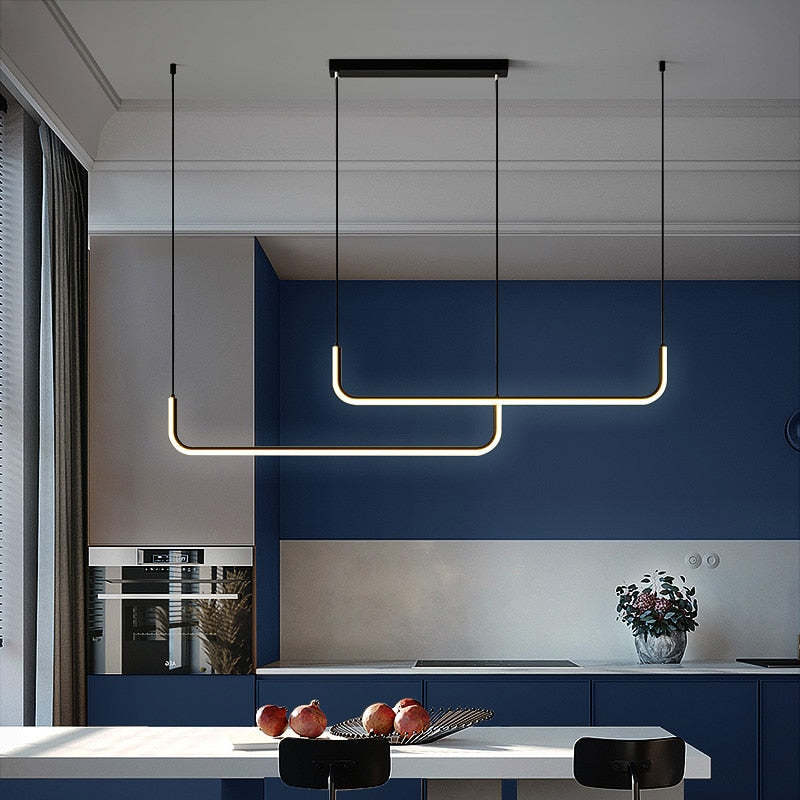 Clen Modern Linear Pendant Light Double Frame, Black/Gold - Neutralighting