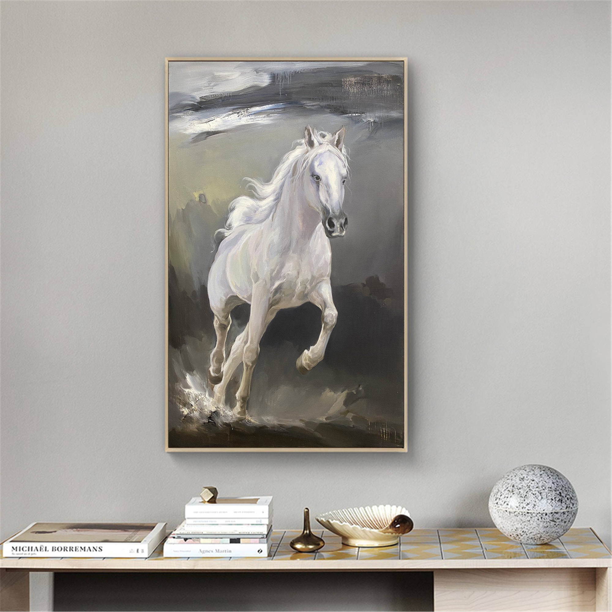 Evander White Horse Canvas Wall Art