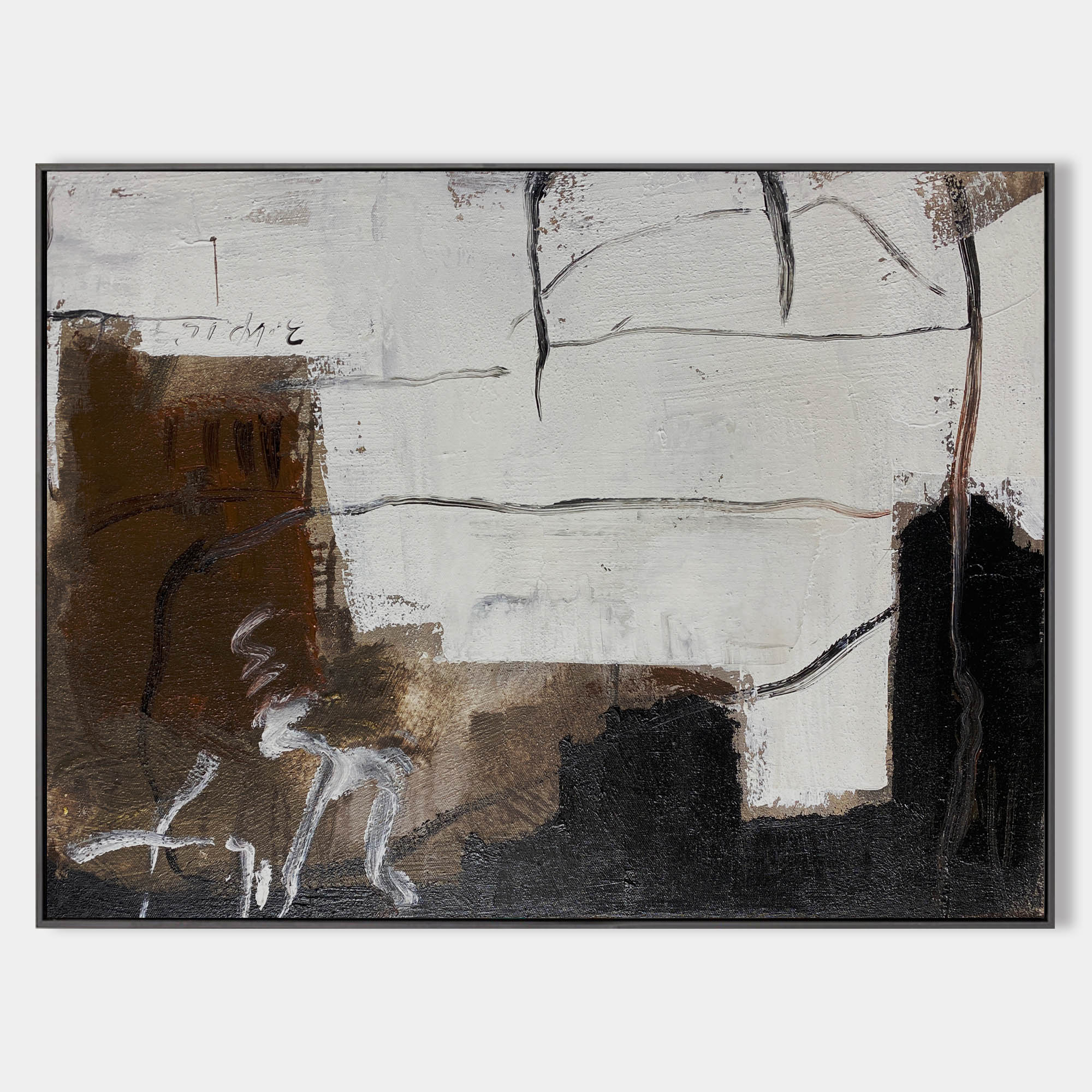 Brown‑Black‑Off‑White Horizontal Fragment‑Collage Textured Artwork