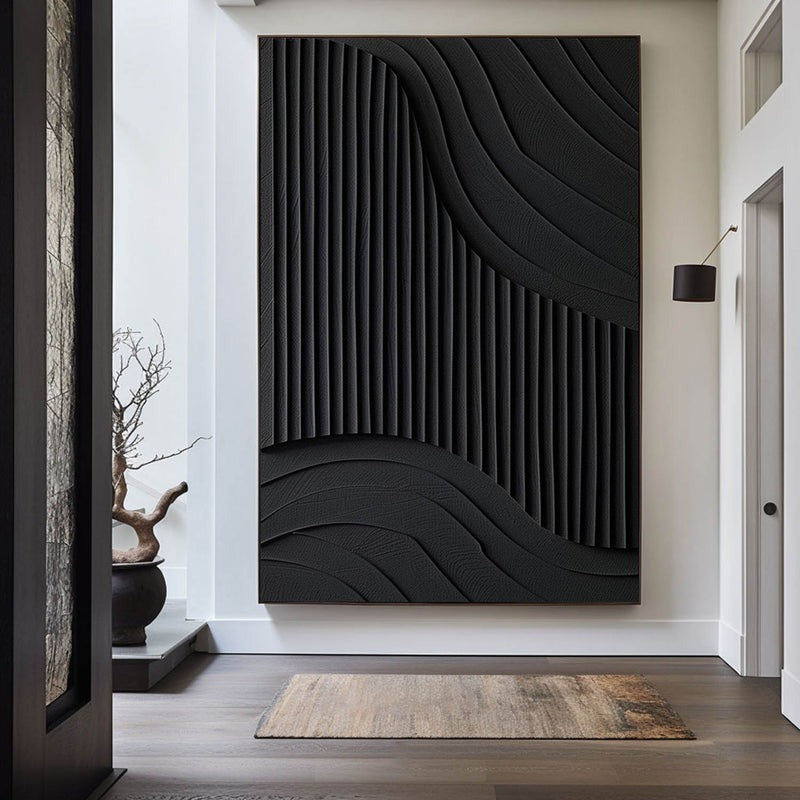 Black Textured Wave Minimalist Painting