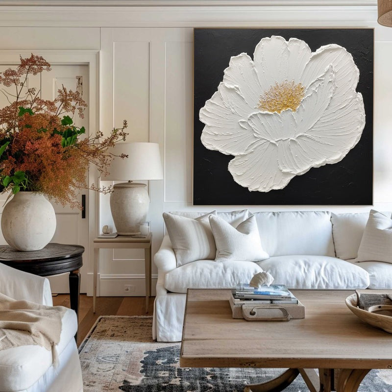 White Floral Textured Painting