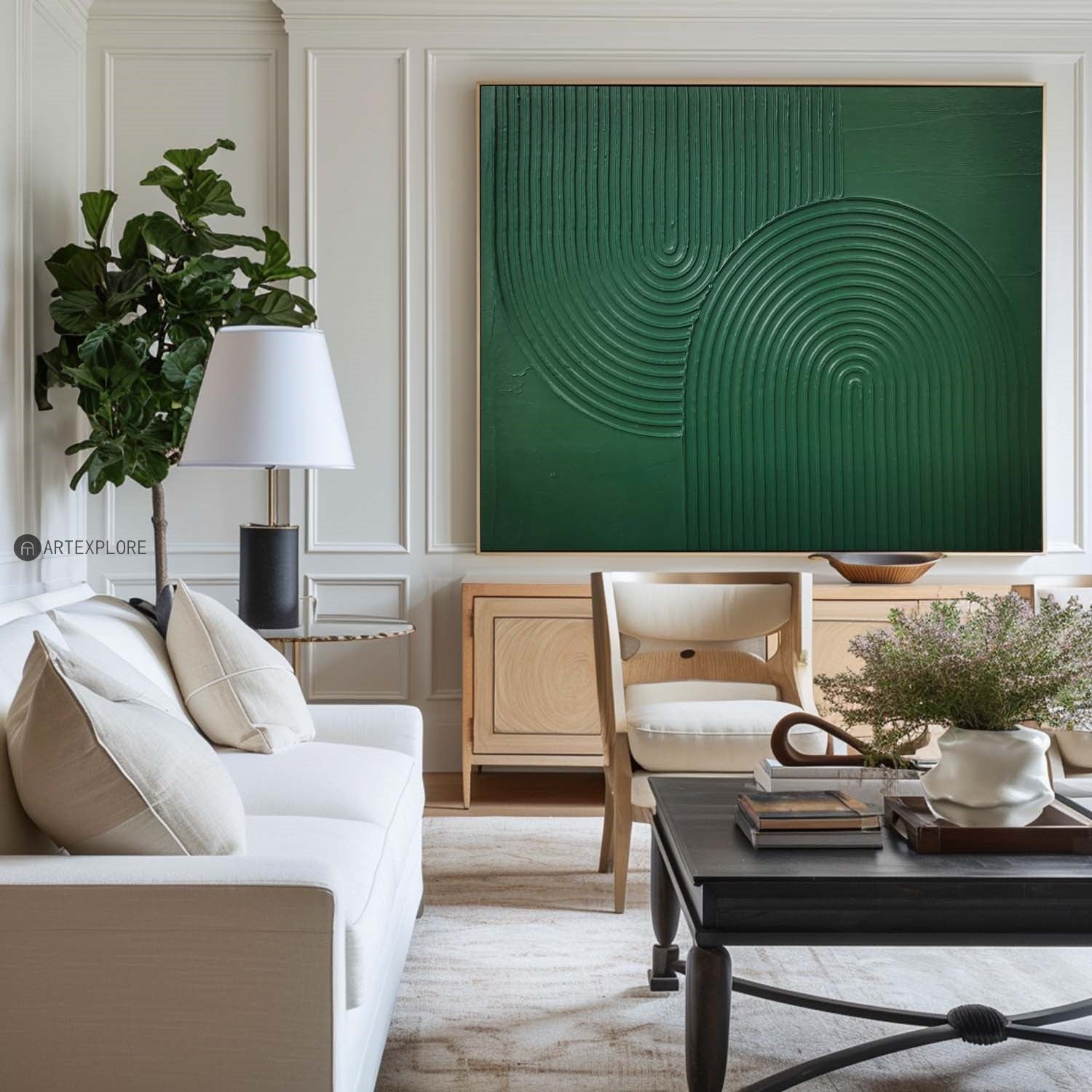 Dark Green Geometric 3D Textured Wall Art