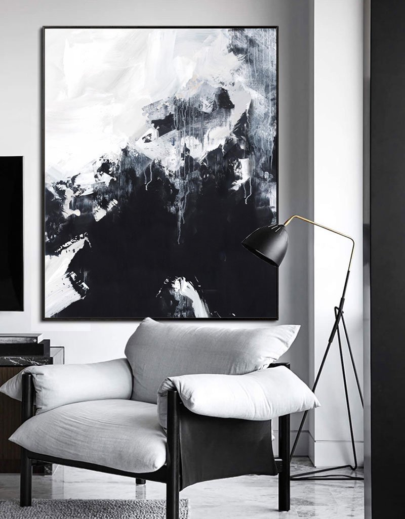 Black White Abstract Mountain Canvas Wall Art