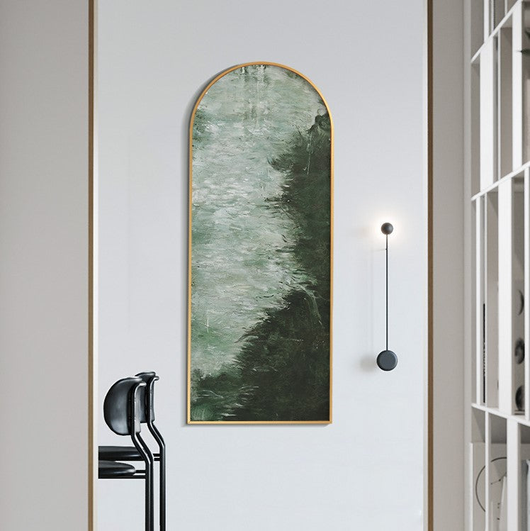 Deep‑Green Vertical Marble‑Wash Layer‑Textured Framed Artwork