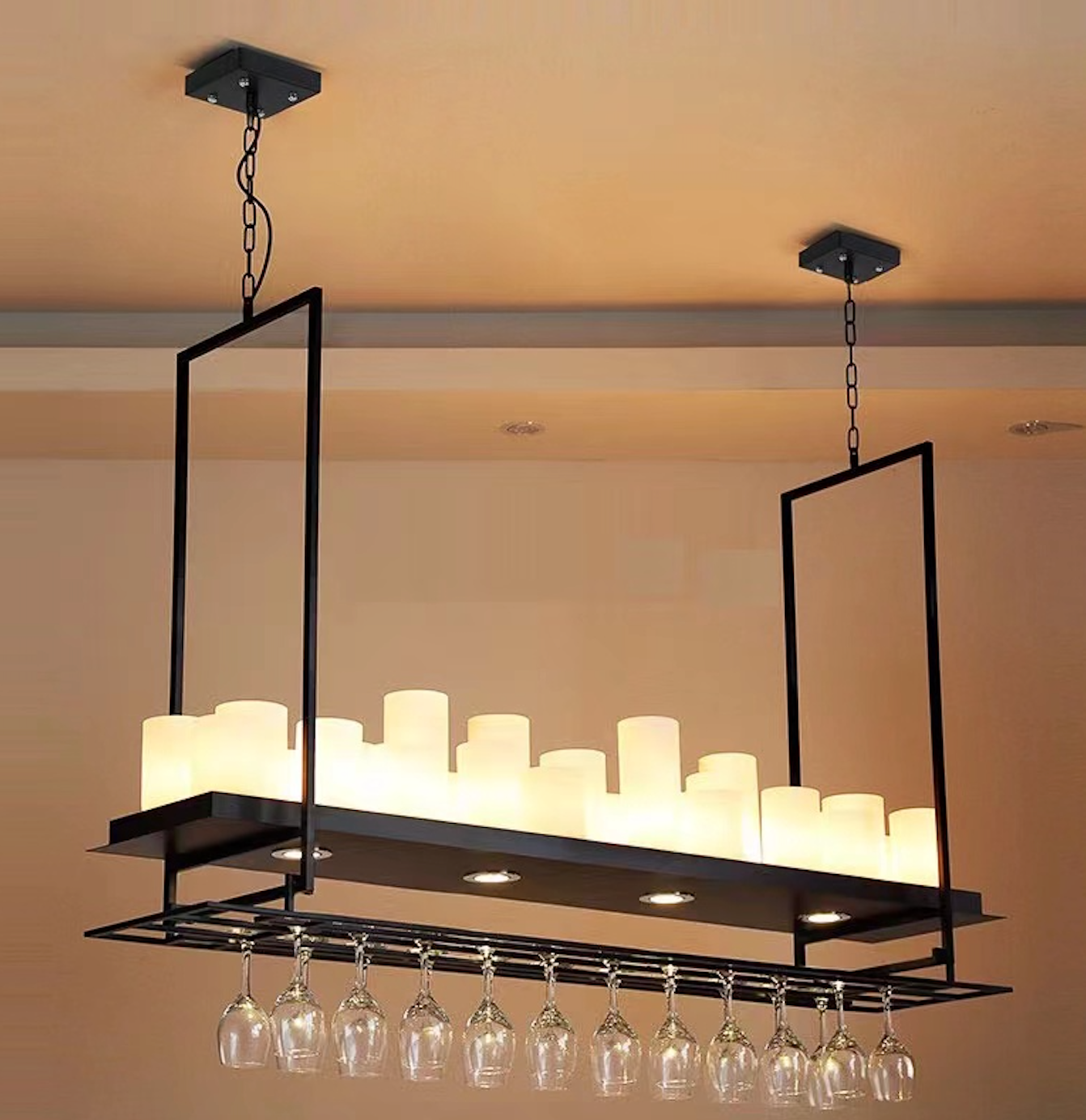 Austin Candle Black Chandeliers for Kitchen Island, Wine Glass Holder - Neutralighting