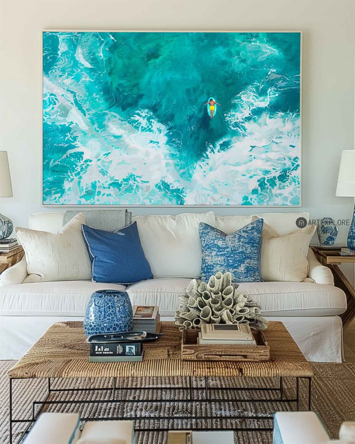 Turquoise Ocean Swirl Figurative Art