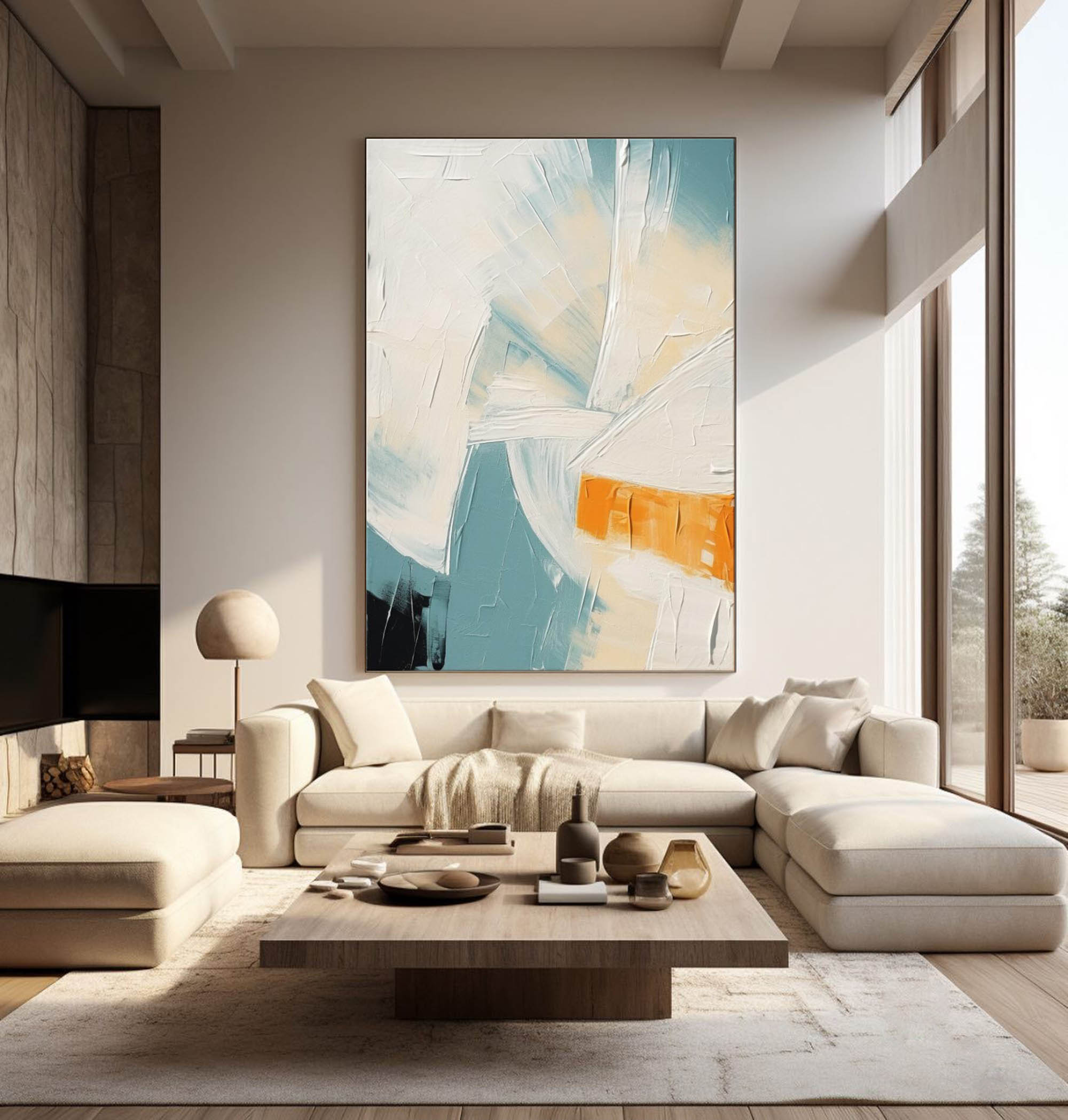 Wall Art Teal Orange Abstract Palette Knife