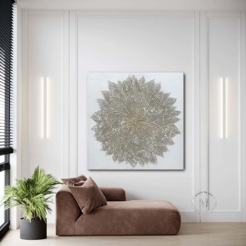 Wall Art Radial Floral Leaf Neutral Line