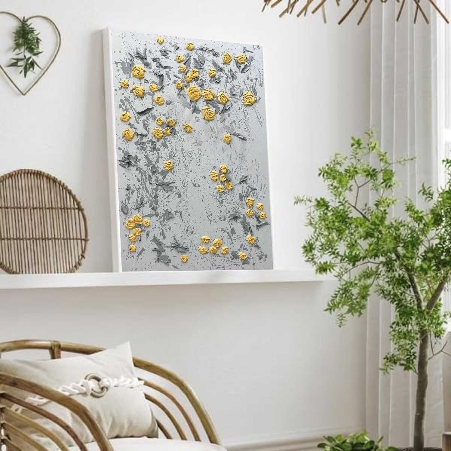 Wall Art Vertical 3D Impasto Yellow Rose
