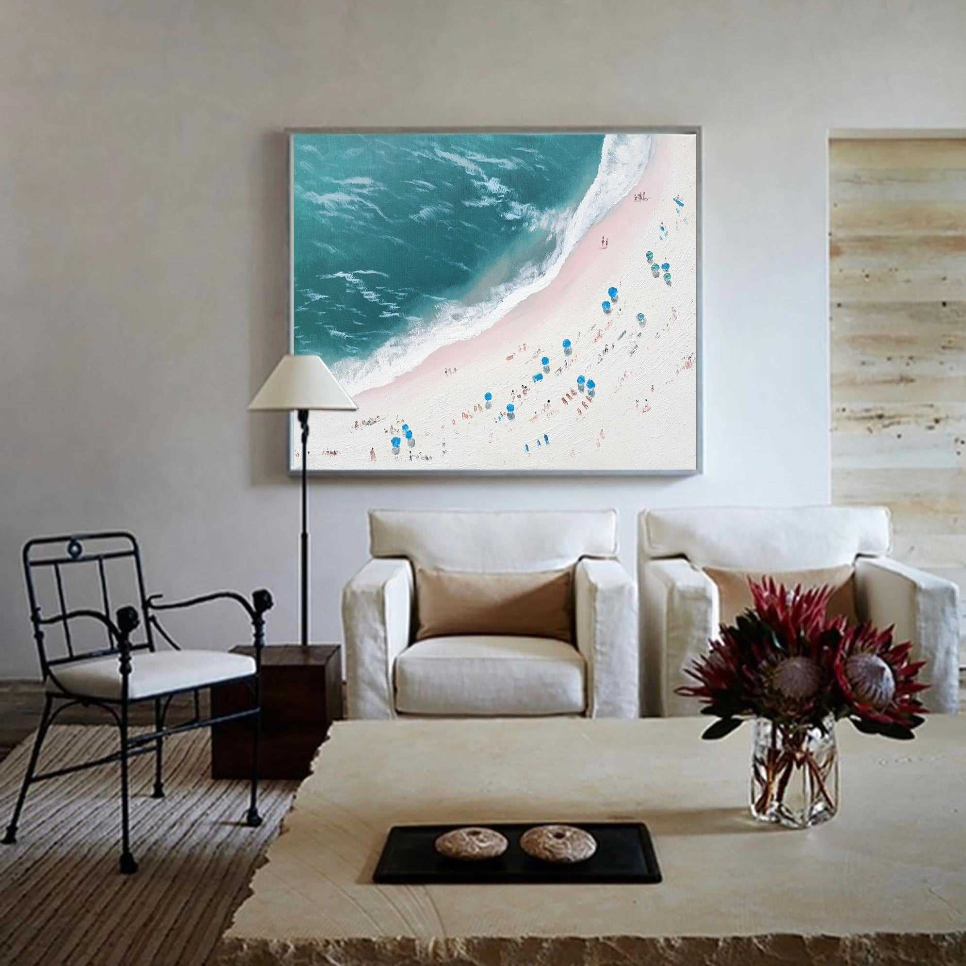 Aerial Teal Beach Landscape Canvas Art
