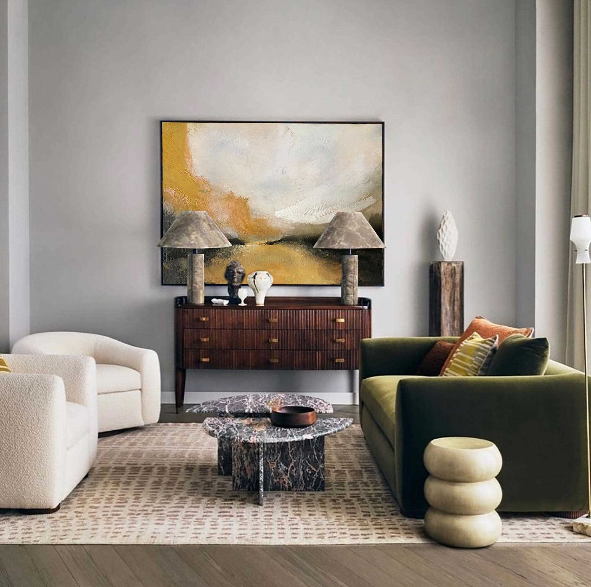 Contemporary Landscape Gold Black White Abstract Painting