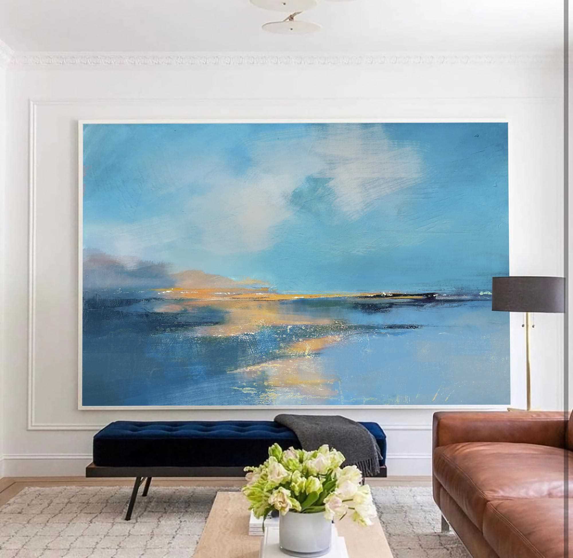 Impressionist Seascape Abstract Hand‑Painted Shimmering Gold Textured Artwork