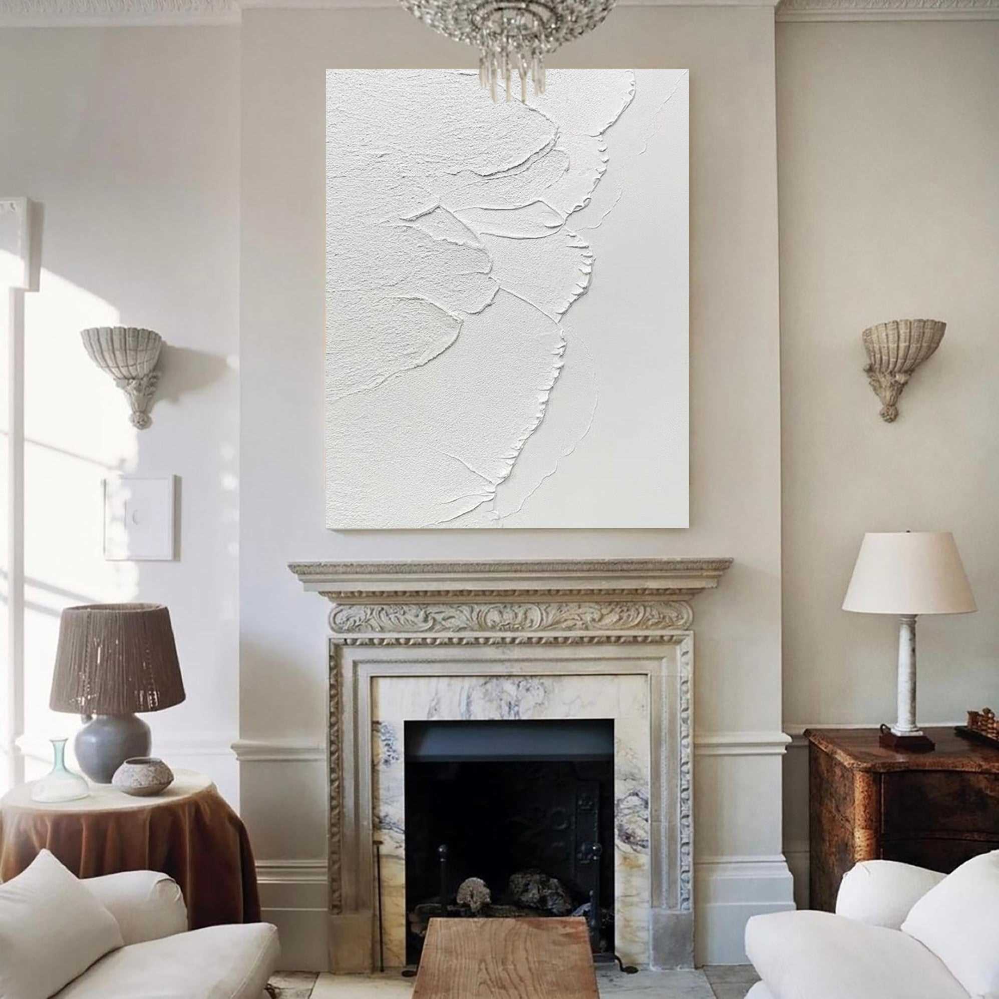 Off‑White Vertical Raised‑Relief Heavy‑Textured Artwork